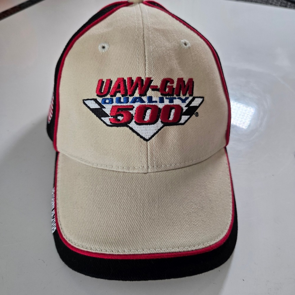 Vtg 2005 UAW-GM Quality 500 Hat NASCAR Lowes Motor Speedway Charlotte Cap Tan